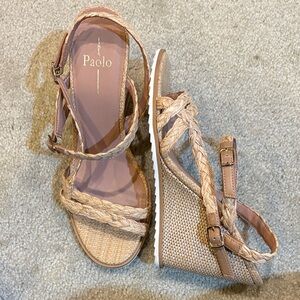 Paolo Women's Braided Tan Raffia Straw Wedges-Size 9M